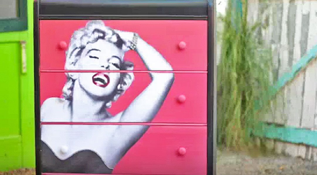 A 7 Poster Can Turn Dresser, Marilyn Monroe Decoupage Dresser
