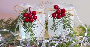 Make these cheap easy Mason Jar Epsom Salts Christmas Lamp Luminaries