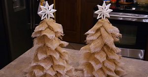 Learn to make burlap Christmas Trees from Dollar Tree Cones