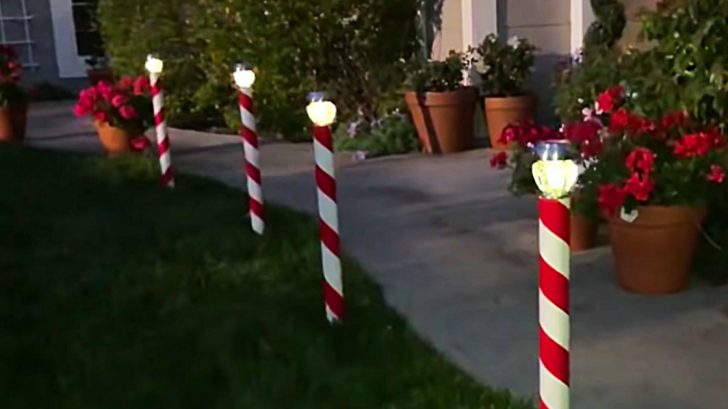 Learn to make Candy Cain Solar Light Poles for your Christmas lawn decor