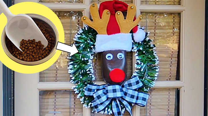 Learn to make this quick easy cheap DIY Wreath from a pet food scoop