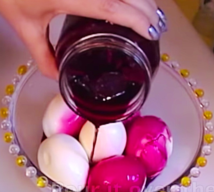 Make Red Hot Deviled Eggs with beet juice and wasabe horseradish recipe