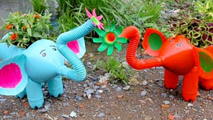Learn to make a DIY Elephant Planter out of an old recycled plastic bottles