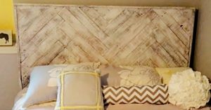 Learn to make a beautiful DIY Herringbone Headboard from a recycled Upcycled old pallet