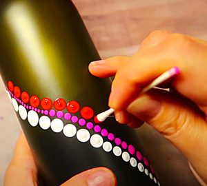 Use A Q-Tip To Paint a Rainbow Dot Bottle
